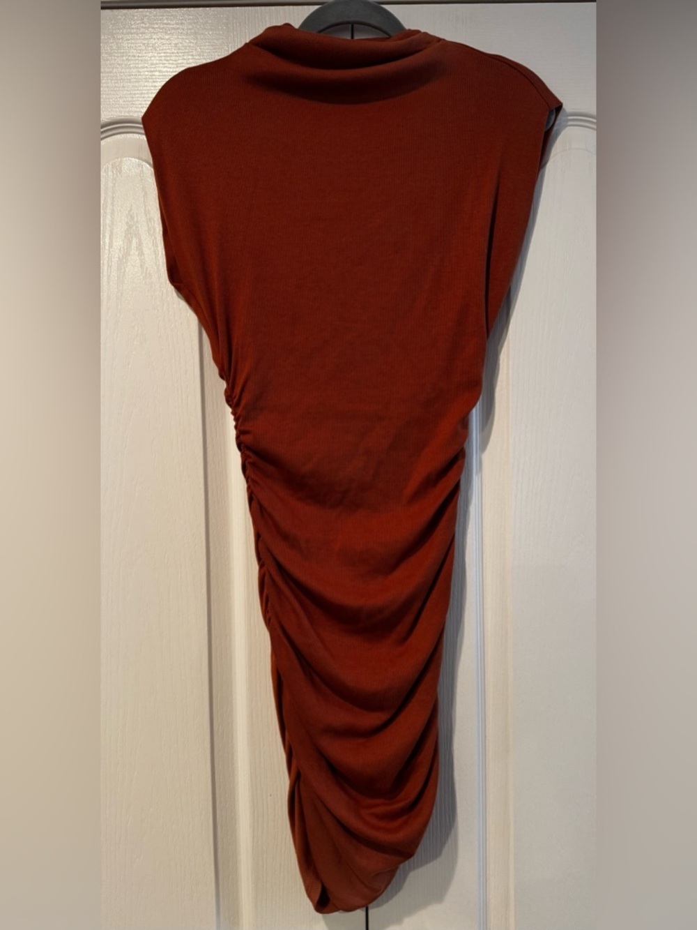 Michael Stars Rust Ribbed High Neck Ruched Dress - Size S - Picture 3 of 6